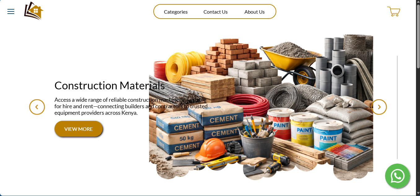 Builders Guide Kenya website – construction materials marketplace page
