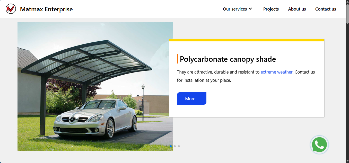 Matmax Enterprise website – polycarbonate canopy shade project page