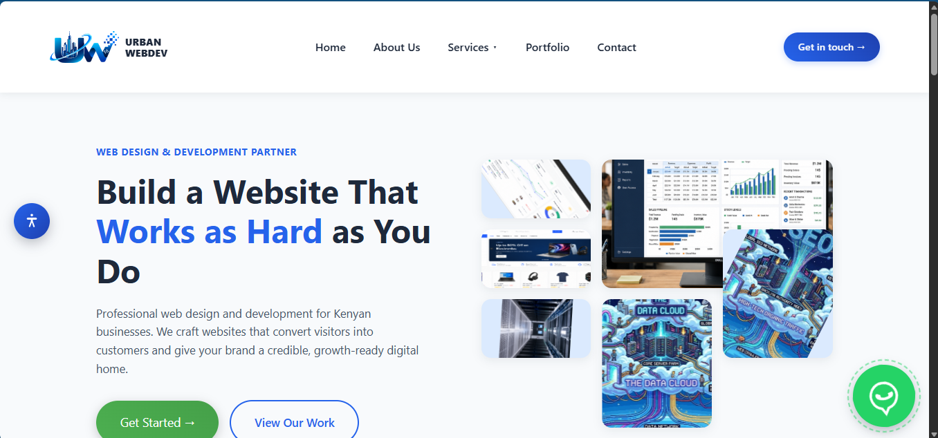 Urban WebDev website – homepage for the web design and development agency