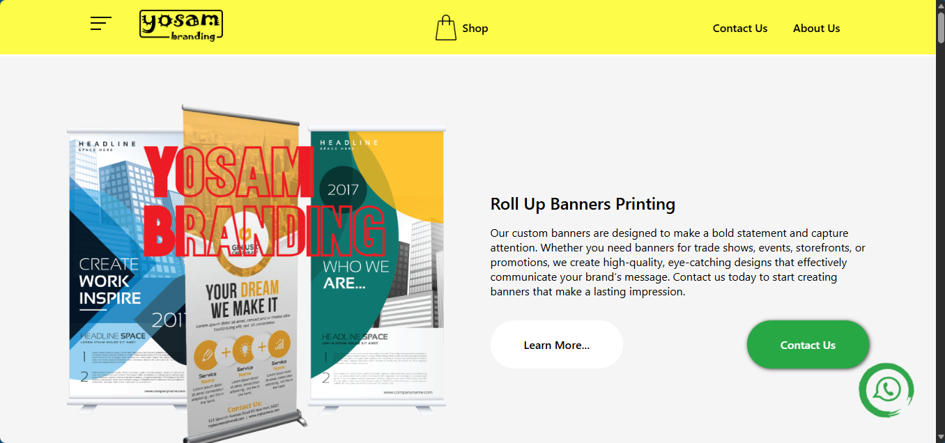 Yosam Branding website – roll up banners printing page